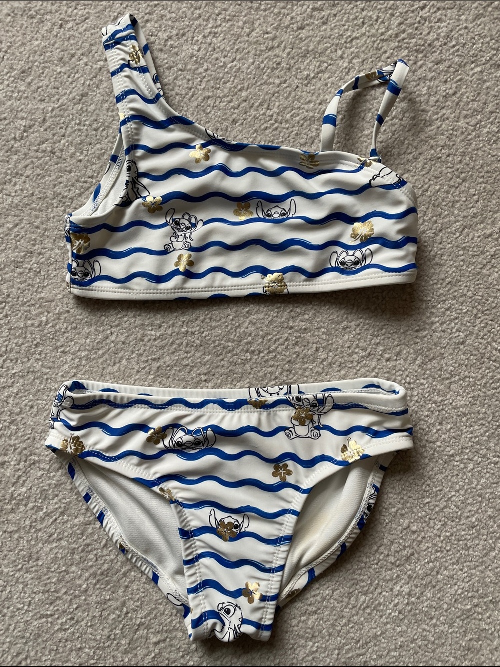 Disney Blue & White Wave Stripe Lilo & Stitch Girls Two-Piece Bikini